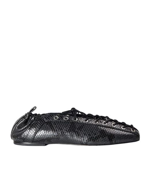 Ganni Black Lace-Up Ballet Pumps