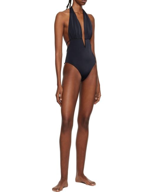 Tom Ford Black Logo Detailed V-Neck Swimsuit