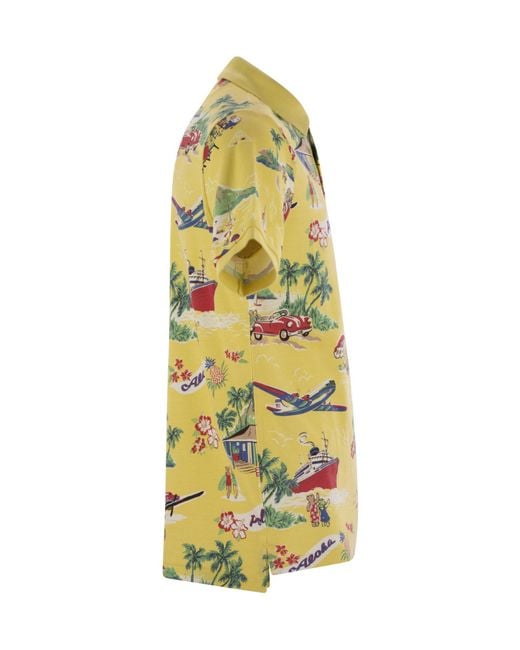 Polo Ralph Lauren Yellow Short Sleeved Illustration-Printed Polo Shirt for men