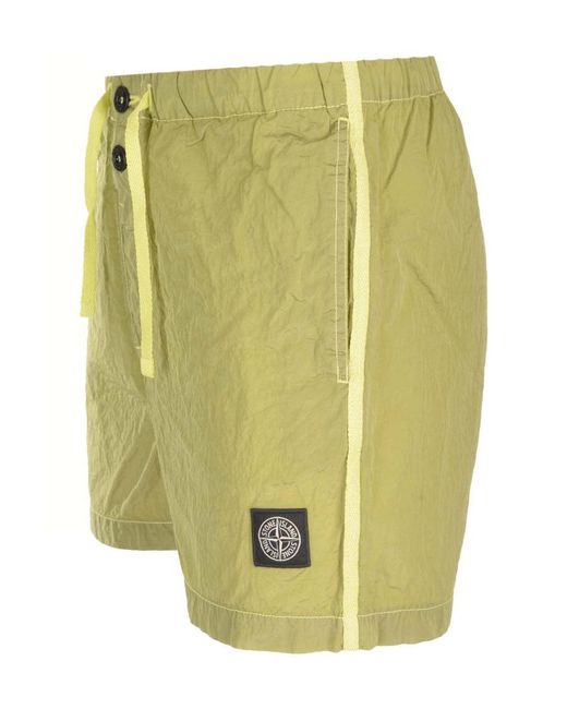 Stone Island Yellow Compass-Patch Swim Shorts for men