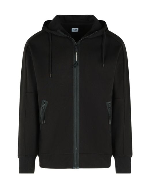 C P Company Black Diagonal Raised Fleece Goggle Sweatshirt for men