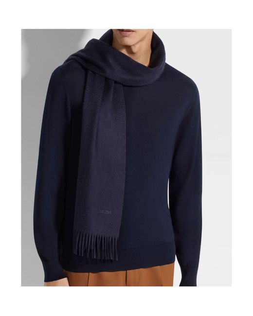 Zegna Blue Oasi Fringed Scarf for men