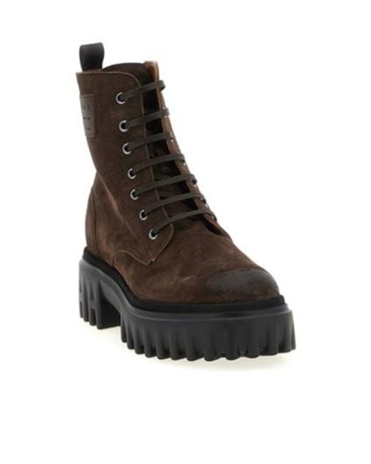Hogan Brown H700 Lace-Up Chunky-Sole Boots