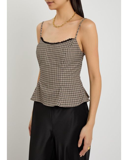 Reformation Brown Genevieve Plaid Woven Top