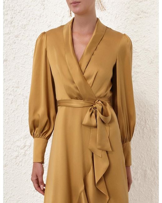 Zimmermann Metallic Wrap Satin Midi Dress
