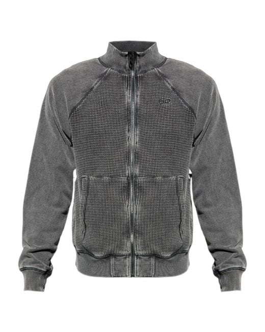 DIESEL Gray Wafy-Zip-Rag Logo Embroidered Sweatshirt for men