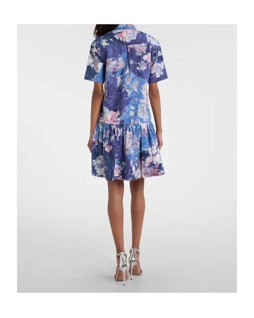 Erdem Blue Floral Peplum Cotton Poplin Minidress