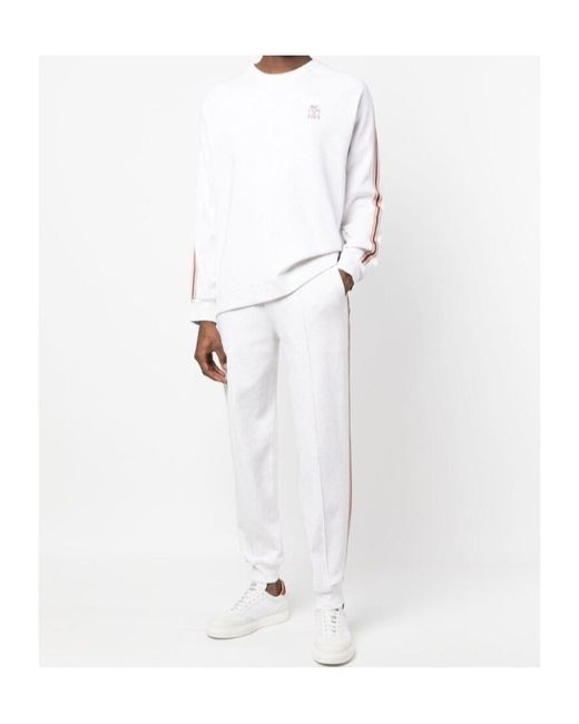 Brunello Cucinelli White Logo-Embroidered Sweatshirt for men