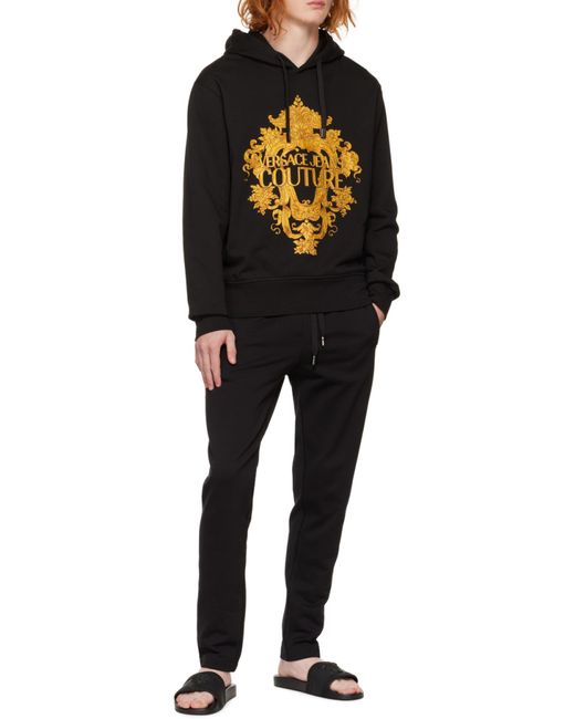 Versace Jeans Black Couture Logo-Printed Drawstring Hoodie for men