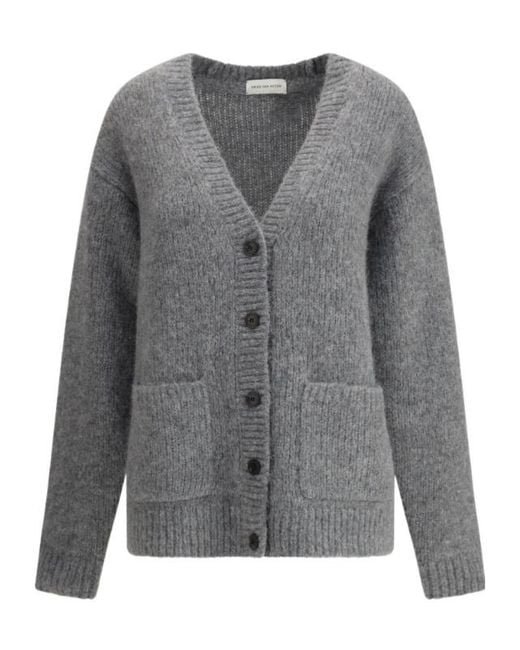 Dries Van Noten Gray Long-Sleeved Knitted Cardigan