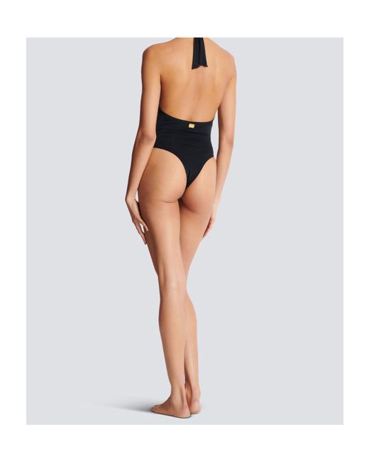 Balmain Blue Plain One-Piece Swimsuit