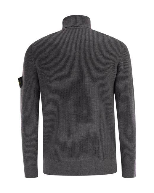 Stone Island Gray Finely Ribbed Turtleneck Sweater for men