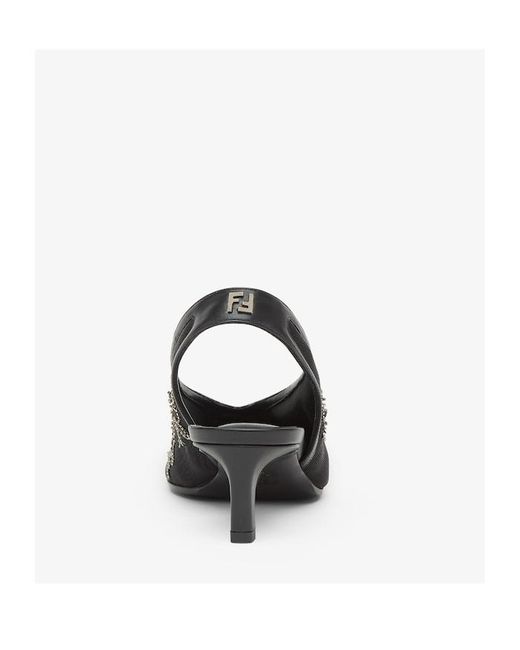 Fendi Black Mesh Low-Heeled Slingbacks With Embroidery