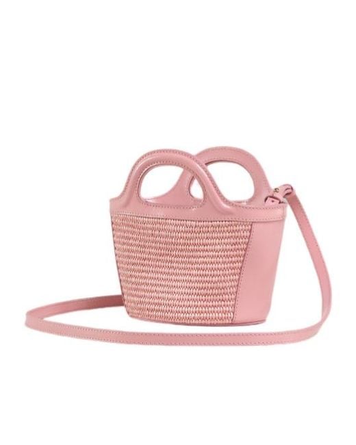 Marni Pink Tropicalia Logo Embroidered Micro Tote Bag