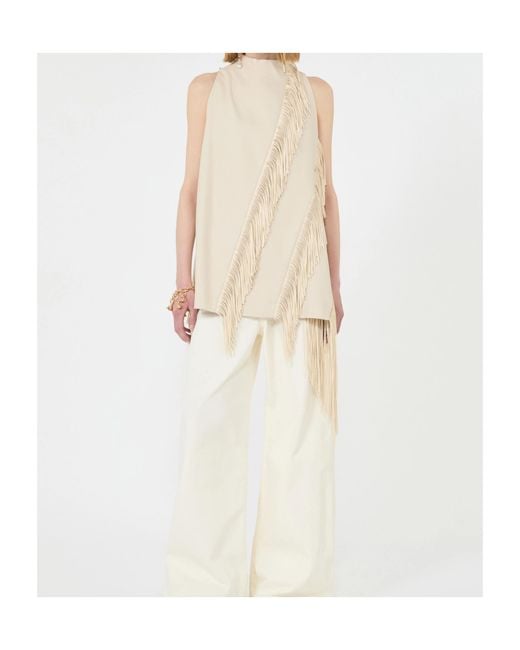 Sportmax White Fringed Detail Asymmetric Top