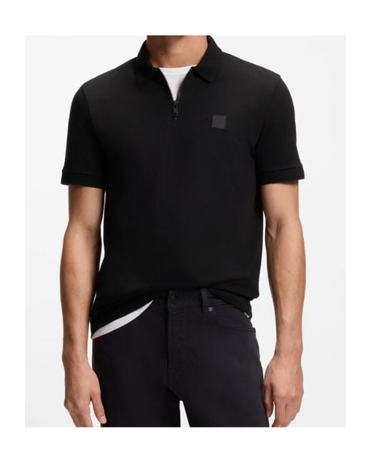 Boss Black Zip-Up Polo Shirt for men