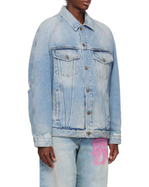 Palm Angels Blue Distressed Logo Patch Jacket for men