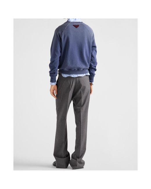 Prada Blue Cotton Fleece Sweatshirt for men