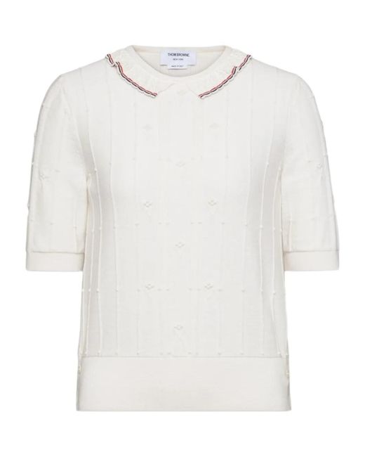 Thom Browne White Lace-Trim T-Shirt