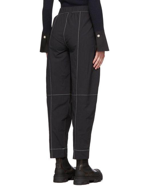 Ganni Gray Stitched Detailed Straight Leg Trousers