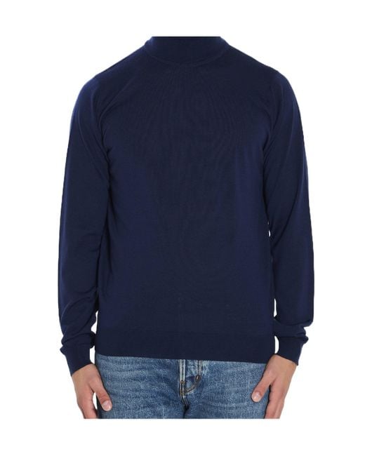 John Smedley Blue Cherwell Turtleneck Sweater for men