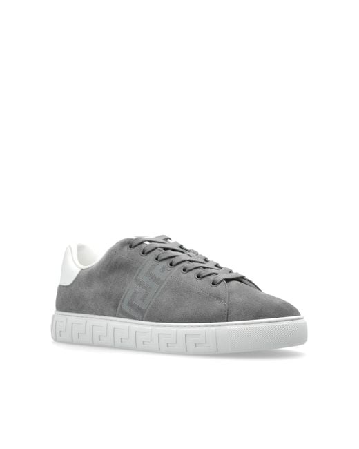 Versace Gray Greca-Embroidered Lace-Up Sneakers for men