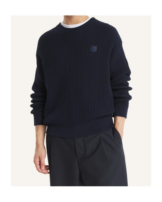Maison Kitsuné Blue Fox-Patch Crew-Neck Sweater for men