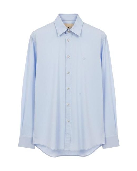 Valentino Blue Embroidered-Logo Long-Sleeve Shirt for men