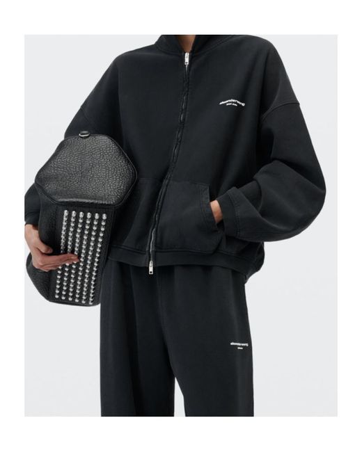 Alexander Wang Black Logo Print Oversized Zip-Up Hoodie