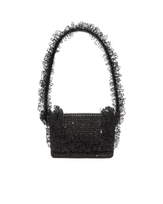 Self-Portrait Black Lace Detailed Embellished Shoulder Bag