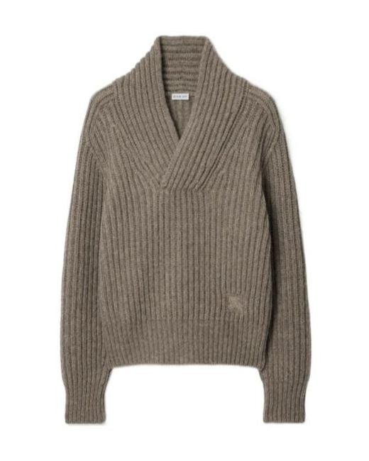Burberry Brown Shawl Collar Wool Sweater for men
