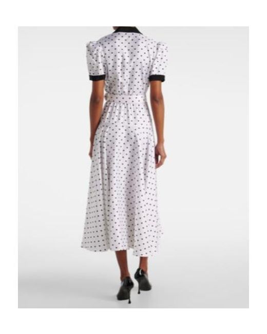 Rodarte White Polka Dot Silk Twill Midi Dress
