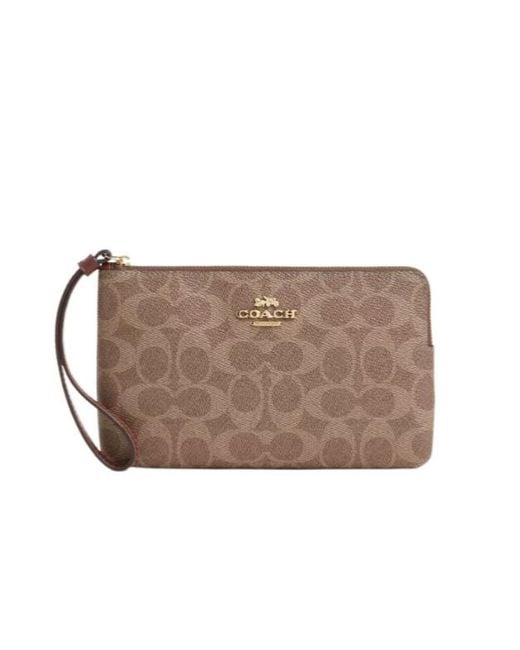 COACH Brown Large Corner Zip Wristlet