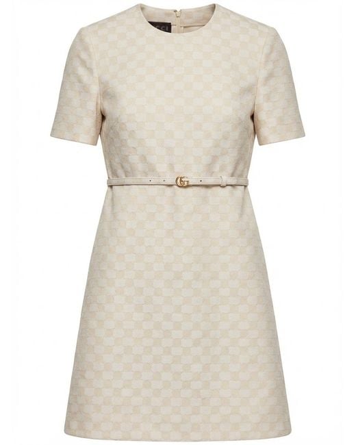 Gucci White Gg Cotton Gabardine Dress