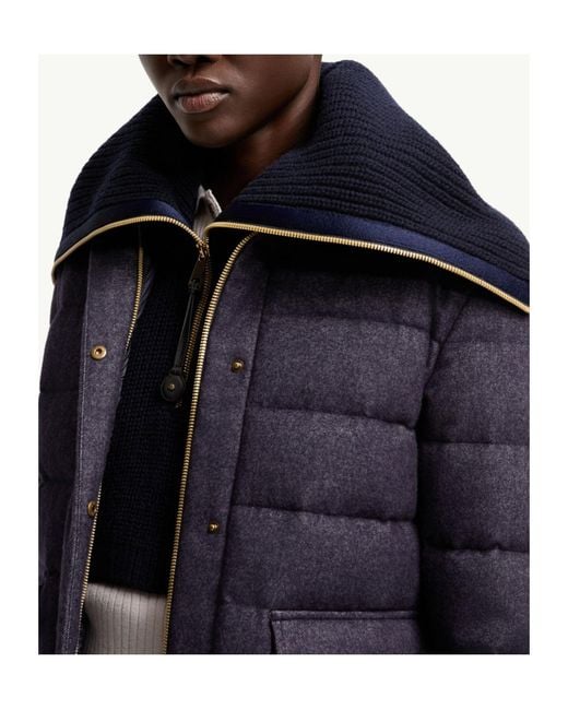 Moncler Blue Wool Cashmere Zip-Up Cape