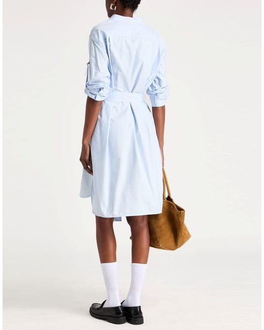 Burberry Blue Solid Color Waist-Tied Shirt Dress