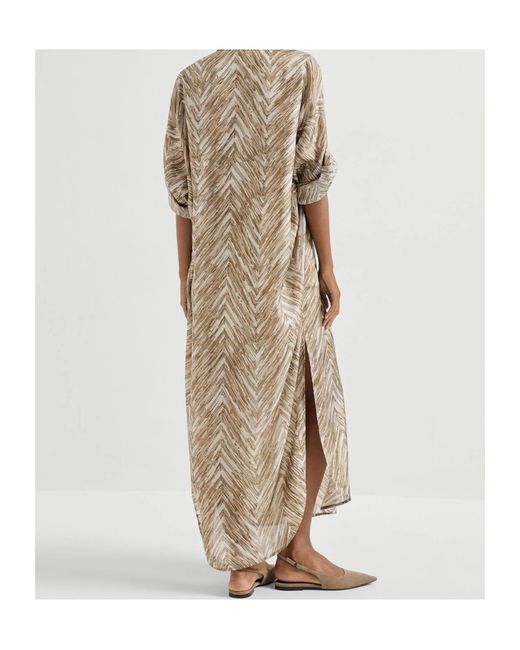Brunello Cucinelli Natural Silk Chevron Shirt Dress
