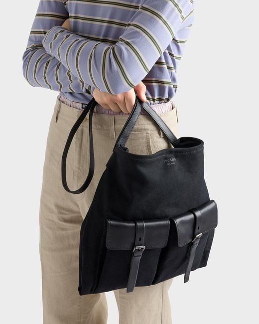 Prada Black Route Canvas And Leather Shoulder Bag for men