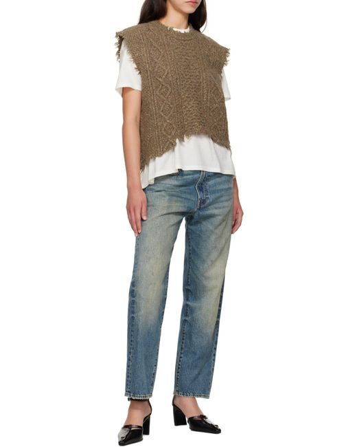 R13 Brown Cable-Knit Frayed Sweater