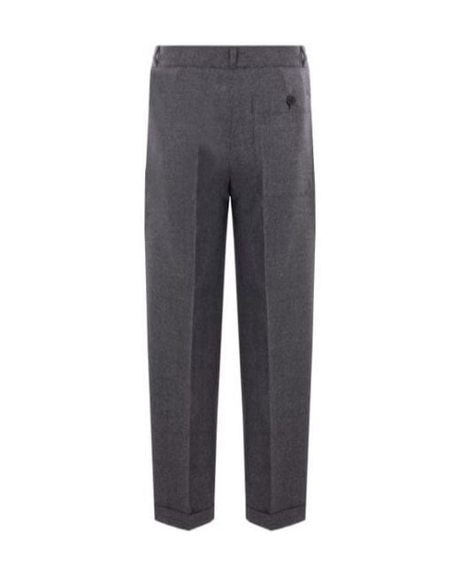 Prada Gray Pleated Turn-Up Hem Trousers