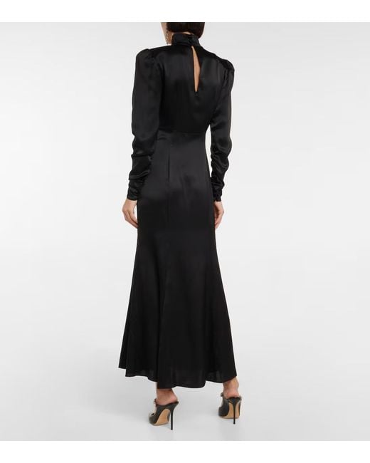 Alessandra Rich Black Embellished Silk Satin Dress