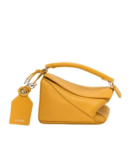 Loewe Yellow Mini Featherlight Puzzle Leather Tote Bag