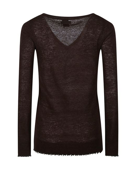 Pinko Black V-Neck Frayededge Sweater
