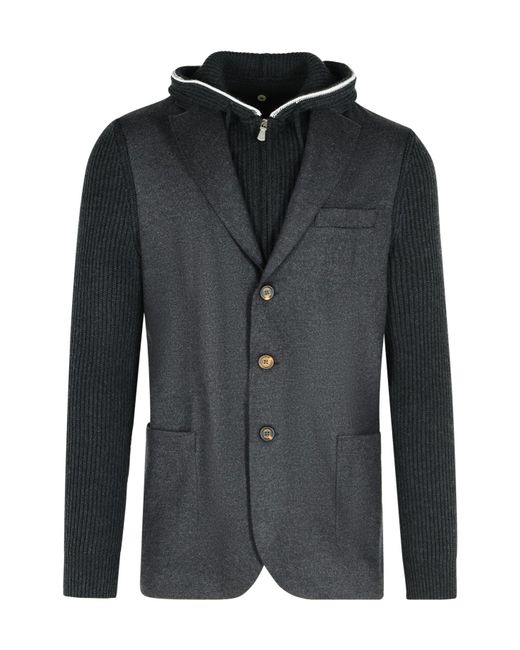 Eleventy Black Knit Insert Hooded Jacket for men