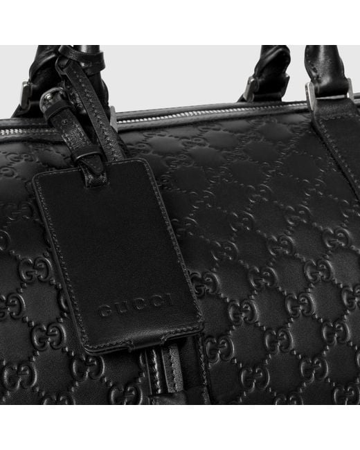 Gucci Black Gg Emblem Large Duffle Bag, Leather for men