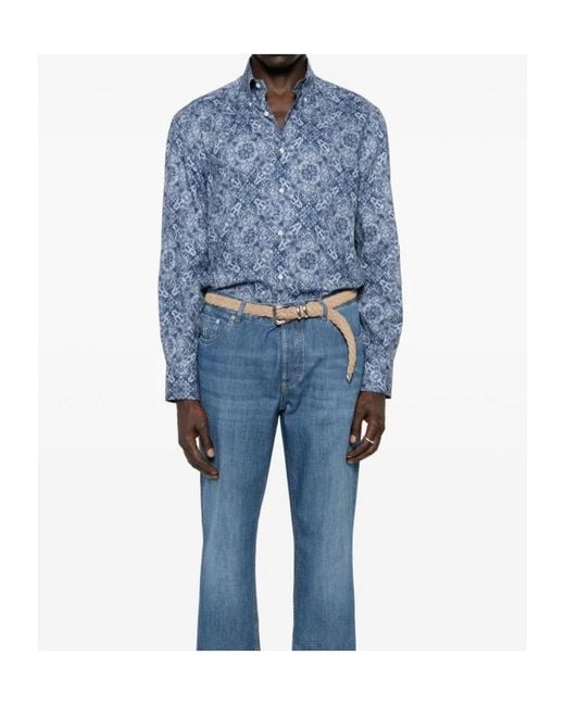 Brunello Cucinelli Blue Paisley-Print Shirt