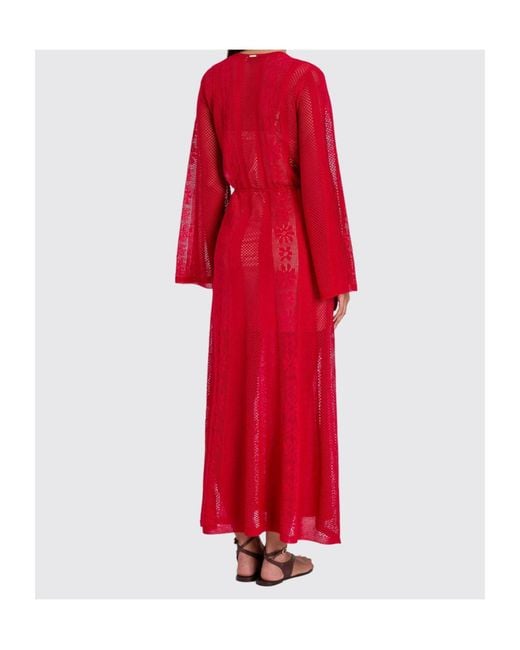 Twinset Red Sheer Floral Knitted Dress