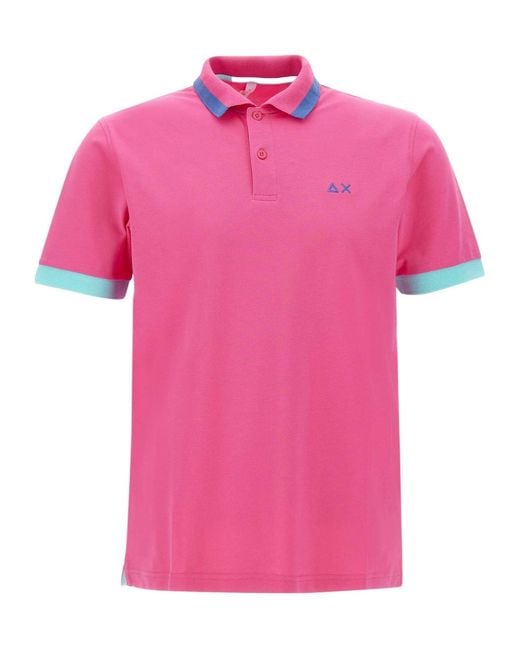 Sun 68 Pink Logo Embroidered T-Shirt for men
