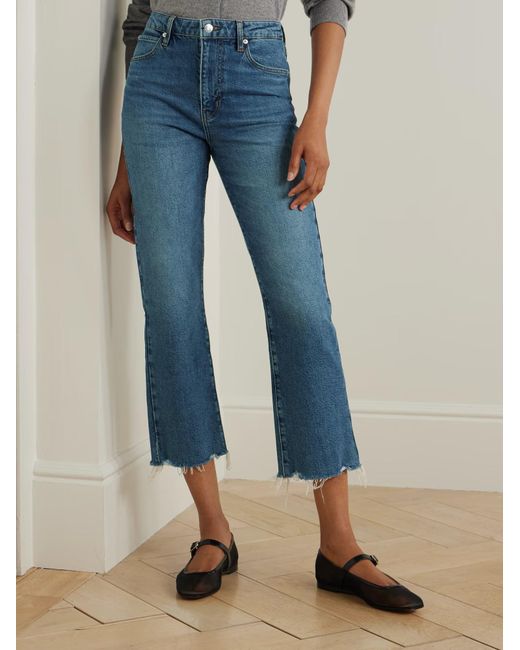 FRAME Blue The Ruler Crop Frayed High-Rise Slim-Leg Jeans