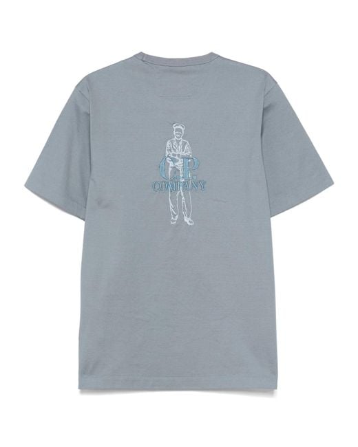 C P Company Blue British Sailor-Embroidery T-Shirt for men